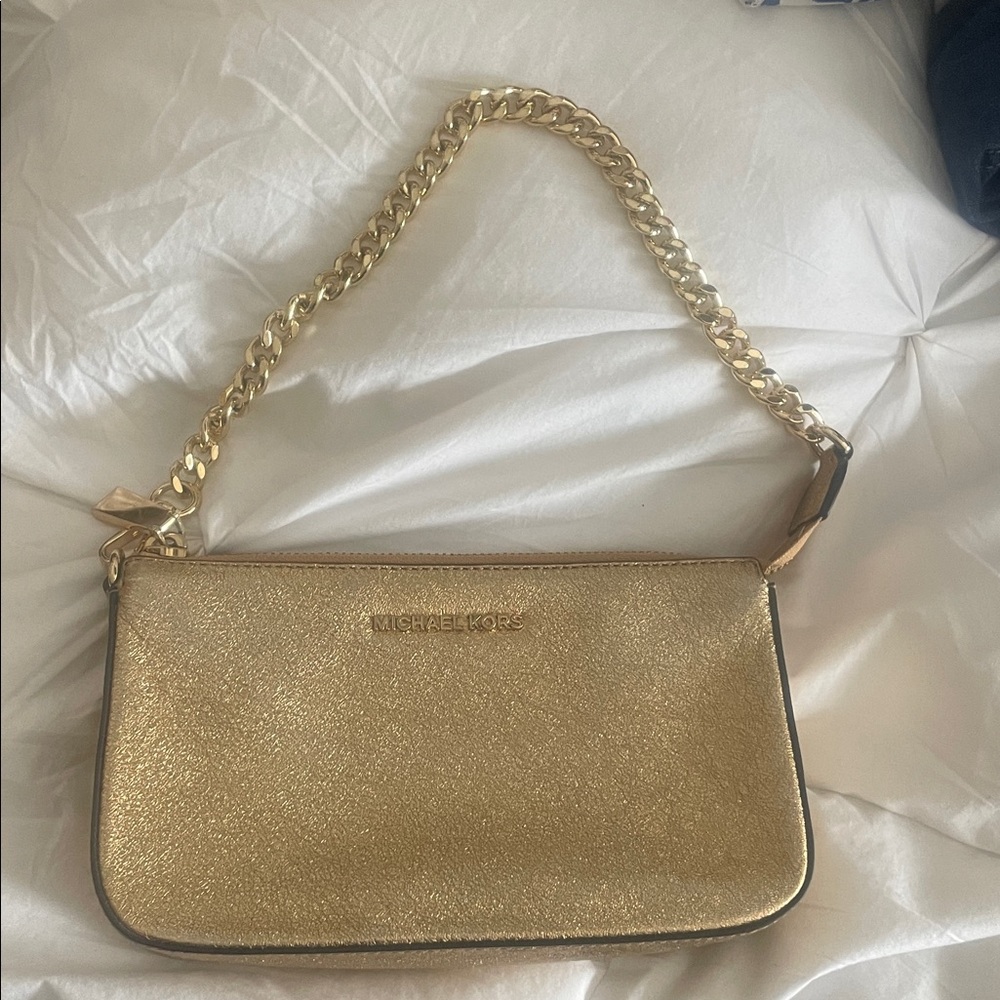Michael Kors Metallic Gold Chain Strap Wristlet